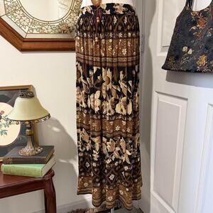 VTG 90s Liz Baker Essentials Dark Brown Floral Tiered Boho Fairy Maxi Skirt XL